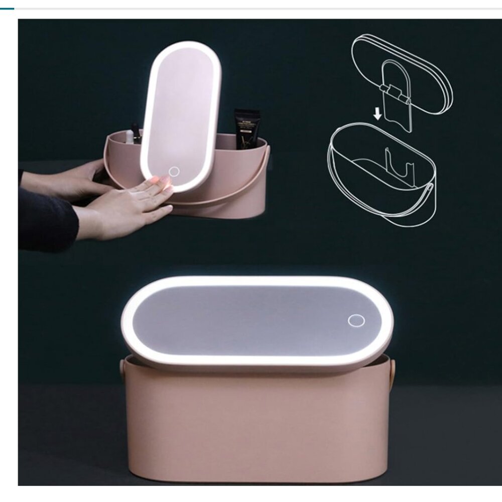 2025 Makeup Case with Mirror, Portable Cosmetics Box with LED Lighted Mirror
